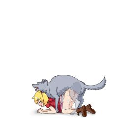 Rule 34 | all fours, animated, animated gif, bestiality, blonde hair, censored, clothes lift, cum, cum on body, sex, sex from behind, skirt, skirt lift, tongue, tongue out, twintails, wolf