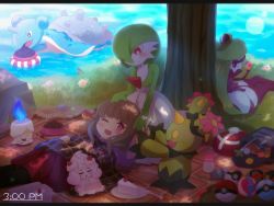 Rule 34 | 1girl, ;d, absurdres, alcremie, backpack, bad id, bad pixiv id, bag, beret, black pantyhose, blanket, blush, brown hair, cake, cake slice, closed eyes, commentary request, creatures (company), day, dive ball, dusk ball, eating, feet out of frame, flower, food, fringe trim, game freak, gardevoir, gen 1 pokemon, gen 3 pokemon, gen 5 pokemon, gen 7 pokemon, gen 8 pokemon, gloria (pokemon), green hair, hair over one eye, hat, heal ball, highres, holding, holding flower, huge filesize, lapras, lifebuoy, litwick, long sleeves, luxury ball, lying, maractus, nintendo, on back, one eye closed, open mouth, outdoors, pantyhose, plate, pleated skirt, poke ball, poke ball (basic), pokemon, pokemon (creature), pokemon swsh, profile, purple shirt, red eyes, red headwear, red skirt, shirt, short eyebrows, skirt, smile, swim ring, thick eyebrows, tree, tree shade, tsareena, ultra ball, unworn hat, unworn headwear, water, white flower, yuya090602