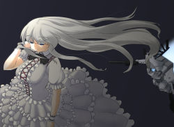 Rule 34 | 1girl, ambient, armored core, armored core: for answer, blue eyes, breasts, dress, female focus, from software, lilium wolcott, lolita fashion, long hair, mecha, robot, solo, standing