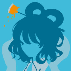 Rule 34 | 1girl, blue hair, blue ribbon, blue theme, highres, kaku seiga, long hair, maskin mei, no lineart, portrait, ribbon, silhouette, simple background, solo, touhou, vector art