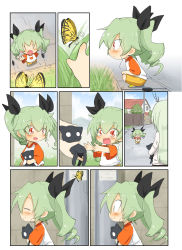 Rule 34 | anchovy (girls und panzer), anzai romi, bug, butterfly, comic, girls und panzer, grass, green eyes, green hair, hair ribbon, highres, insect, jinguu (4839ms), long hair, mother and daughter, red eyes, ribbon, short twintails, silent comic, stuffed toy, translation request, twintails, walking
