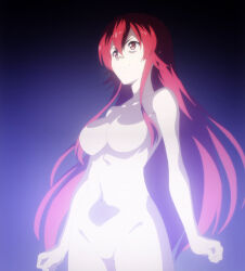 Rule 34 | 1girl, absurdres, anime screenshot, breasts, collarbone, completely nude, earnest flaming, eiyuu kyoushitsu, groin, hair between eyes, highres, large breasts, long hair, navel, no nipples, no pussy, nude, red eyes, red hair, screencap, smile, stitched, stomach, thighs, third-party edit, toned, toned stomach