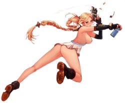 Rule 34 | 00s, 1girl, ass, bad id, bad pixiv id, blonde hair, blue eyes, braid, breasts, dungeon and fighter, floating hair, gun, happening18, large breasts, long hair, nipples, ponytail, pussy, single braid, solo, uncensored, very long hair, weapon