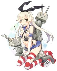 Rule 34 | &gt; &lt;, 10s, 1girl, amagai tarou, anchor symbol, bad id, bad twitter id, black panties, blonde hair, blush, boots, breasts, closed eyes, crop top, elbow gloves, full body, gloves, hairband, highleg, highleg panties, innertube, kantai collection, long hair, looking at viewer, miniskirt, panties, rensouhou-chan, shimakaze (kancolle), shirt, skirt, small breasts, solo focus, striped clothes, striped thighhighs, swim ring, thighhighs, torn clothes, torn legwear, torn panties, torn shirt, underboob, underwear, white gloves
