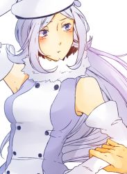 Rule 34 | 10s, 1girl, aila jyrkiainen, arm grab, bad id, bad pixiv id, beret, blue eyes, elbow gloves, gloves, gundam, gundam build fighters, hat, pout, s dmrng, shukure (dammerung), silver hair, solo focus