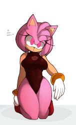 Rule 34 | 1girl, absurdres, amy rose, bracelet, breasts, english text, furry, furry female, gloves, glowing, glowing eyes, highres, jewelry, leotard, mind control, red eyes, shoes, sitting, sonic (series), sonic (series), souldroids