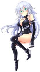 Rule 34 | 10s, 1girl, aqua eyes, armor, bare shoulders, black heart (neptunia), blush, breasts, claws, cleavage, cleavage cutout, clothing cutout, female focus, flipped hair, from side, full body, gauntlets, greaves, hair between eyes, halterneck, highres, large breasts, leotard, long hair, looking at viewer, magical girl, mon tomo, monchi (kashiwa2519), neptune (series), noire (neptunia), open mouth, solo, transparent background, turtleneck, very long hair, white hair