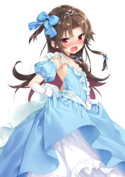 Rule 34 | 10s, 1girl, black hair, blush, bow, detached sleeves, dress, gloves, hair bow, jewelry, kani biimu, long hair, looking at viewer, necklace, open mouth, puffy short sleeves, puffy sleeves, red eyes, ryuuou no oshigoto!, short sleeves, simple background, solo, tiara, very long hair, white background, white gloves, yashajin ai