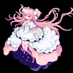 Rule 34 | 10s, 1girl, animated, animated gif, bow, commentary, dress, floating, floating hair, full body, gloves, hair bow, hair ribbon, kaname madoka, long hair, lowres, mahou shoujo madoka magica, mahou shoujo madoka magica (anime), mi-keito, pink hair, pixel art, ribbon, sky, smile, solo, star (sky), starry sky, thighhighs, transparent background, twintails, two side up, ultimate madoka, yellow eyes