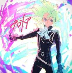 Rule 34 | 1boy, ascot, bad id, bad twitter id, black gloves, black jacket, blonde hair, fire, gloves, highres, jacket, lio fotia, male focus, outstretched arm, promare, purple eyes, pyrokinesis, solo, title, tsujitani2485
