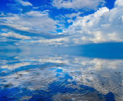 Rule 34 | blue theme, cloud, cloudy sky, cumulonimbus cloud, day, fantasy, horizon, hoshiumisora, no humans, original, reflection, reflective water, ripples, salar de uyuni, scenery, sky, water, water drop, waves