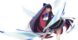 Rule 34 | 1girl, angel wings, blue eyes, blue ribbon, blunt bangs, bow, breasts, colored inner hair, dress, gothic lolita, hair bow, halo, highres, katana, lolita fashion, long hair, multicolored hair, panty &amp; stocking with garterbelt, ribbon, solo, stocking (psg), sword, two-tone hair, vafar7, weapon, wings