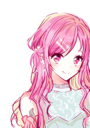 Rule 34 | 021 5 and f09, 1girl, closed mouth, commentary request, earrings, hairpin, highres, jewelry, korean commentary, long hair, looking at viewer, multiple hairpins, official alternate hair length, official alternate hairstyle, ootori emu, pink eyes, pink hair, project sekai, simple background, solo, tonari ni tatsu yasashii anata e (project sekai), upper body, white background