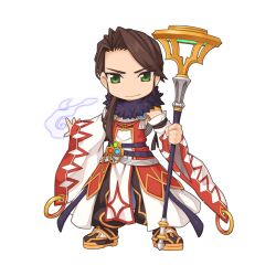 Rule 34 | 1boy, argyle clothes, black footwear, black pants, brown hair, chibi, closed mouth, coat, detached sleeves, fire, full body, fur collar, green eyes, hair over shoulder, holding, holding staff, looking at viewer, male focus, official alternate costume, official art, pants, pelvic curtain, pyrokinesis, ragnarok online, red coat, red sleeves, shirt, shoes, short hair, simple background, sleeveless, sleeveless coat, smile, solo, sorcerer (ragnarok online), staff, standing, tachi-e, transparent background, two-tone sleeves, white fire, white shirt, white sleeves, yuichirou