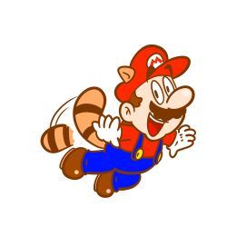 Rule 34 | 1boy, animal ears, artist request, brown hair, facial hair, flying, full body, gloves, grin, hat, highres, looking at viewer, mario, mario (series), mustache, nintendo, open mouth, overalls, power-up, raccoon ears, raccoon mario, raccoon tail, smile, source request, super mario bros. 3, tail