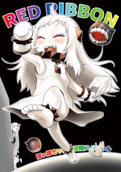 Rule 34 | 10s, 2girls, ^ ^, abyssal ship, ahenn, ahoge, barefoot, cat, claws, closed eyes, colored skin, dog, dress, closed eyes, fangs, fisheye, horns, kantai collection, long hair, mittens, multiple girls, northern ocean princess, open mouth, orange eyes, peeking out, seaport princess, single horn, smile, soles, toes, translation request, walking, white dress, white hair, white skin