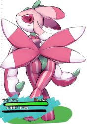 Rule 34 | 1girl, antennae, arthropod girl, ass, back, blush, bug, character name, colored sclera, creatures (company), from behind, full body, game freak, gen 7 pokemon, half-closed eyes, hanekumo123, health bar, looking at viewer, lurantis, nintendo, orchid mantis, pink eyes, pink legwear, pink sclera, pinstripe legwear, pinstripe pattern, pokemon, pokemon (creature), praying mantis, simple background, sketch, solo, standing, striped, white background