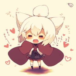 Rule 34 | 1girl, :d, ^ ^, animal ears, azur lane, cat ears, chibi, closed eyes, fang, japanese clothes, looking at viewer, muuran, open mouth, pleated skirt, short hair, shouhou (azur lane), skirt, smile, solo, translation request, white hair