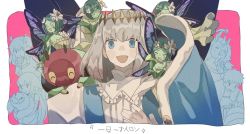 Rule 34 | 2girls, 3boys, ^ ^, artoria caster (fate), artoria pendragon (fate), blue cloak, blue eyes, blush stickers, butterfly wings, caterpillar, cloak, closed eyes, crown, fairy, fate/grand order, fate (series), flower, fujimaru ritsuka (female), hair flower, hair ornament, hand on own chest, insect wings, looking at viewer, multiple boys, multiple girls, oberon (fate), open mouth, red hare (fate), senji muramasa (fate), silver hair, smile, sost fgo, wings