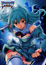 Rule 34 | 1girl, aqua hair, breasts, cassie lockheart, cleavage, fingerless gloves, freezing (series), gloves, highres, kim kwang hyun, large breasts, long hair, red eyes, solo, thighhighs