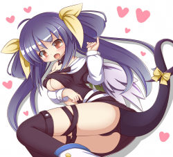 Rule 34 | 1girl, arc system works, artist request, asymmetrical wings, blue hair, blush, bow, breasts, dizzy (guilty gear), guilty gear, hair bow, heart, large breasts, open mouth, red eyes, ribbon, solo, tail, tail ornament, tail ribbon, thighhighs, torichiyo, twintails, wings