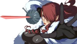 Rule 34 | 1girl, absurdres, artist request, atlus, breasts, coat, drill hair, fur coat, hair over one eye, highres, kirijou mitsuru, large breasts, long hair, non-web source, official art, persona, persona 3, persona 4: the ultimate in mayonaka arena, purple eyes, rapier, red hair, shin megami tensei, solo, sword, transparent background, weapon