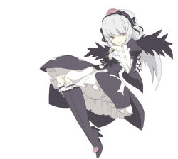 Rule 34 | 00s, 1girl, black wings, blouse, hakuto (artist), hiro (dismaless), rozen maiden, shirt, simple background, solo, suigintou, white shirt, wings