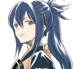 1girl blue_hair braid brown_eyes closed_mouth crown_braid fire_emblem fire_emblem_fates hair_between_eyes high_ponytail japanese_clothes long_hair looking_at_viewer lowres nintendo oboro_(fire_emblem) ponytail portrait smile solo yoneko