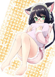 Rule 34 | 10s, 1girl, animal ears, bad id, bad pixiv id, barefoot, black hair, cat ears, cat tail, cyan (show by rock!!), feet, glasses, green eyes, highres, nekobaka, short hair, show by rock!!, solo, tail, toes