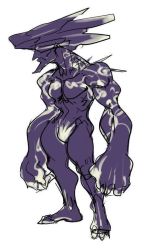 Rule 34 | 1girl, breasts, claws, full body, large breasts, monochrome, monster girl, muscular, solo, tagme, watatanza