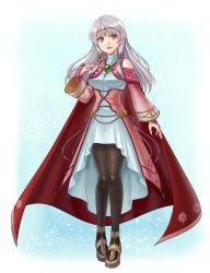 Rule 34 | 1girl, :d, absurdres, bangle, bare shoulders, black pantyhose, blue scarf, boots, bracelet, breasts, bridal gauntlets, cape, circlet, curly hair, dress, fire emblem, fire emblem: radiant dawn, half updo, hazuki (nyorosuke), head tilt, highres, jewelry, long hair, long sleeves, looking at viewer, medium breasts, micaiah (fire emblem), nintendo, open mouth, pantyhose, red cape, scarf, shoes, silver hair, simple background, skin tight, smile, solo, turtleneck, turtleneck dress, wide sleeves, yellow eyes