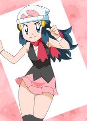 Rule 34 | 1girl, blue eyes, blue hair, boots, breasts, creatures (company), curvy, dawn (pokemon), female focus, game freak, hainchu, looking at viewer, nintendo, pokemon, pokemon (anime), pokemon dppt (anime), skirt, small breasts, smile