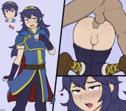 Rule 34 | 2boys, all fours, anal, artist name, ass, blush, clothed sex, clothes pull, colorized, cosplay, crossdressing, doggystyle, dross, fire emblem, fire emblem awakening, from behind, hair ornament, long hair, lucina (fire emblem) (cosplay), male focus, male penetrated, marth (fire emblem), moaning, motion lines, multiple boys, nintendo, open mouth, pants, pants pull, penis, sex, sex from behind, signature, simple background, smile, testicles, third-party edit, trap, uncensored, yaoi