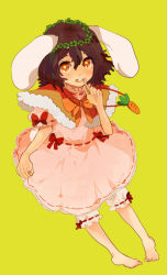 Rule 34 | 1girl, animal ears, bad id, bad pixiv id, brown hair, carrot, chiri (o9o9), female focus, full body, inaba tewi, rabbit ears, red eyes, short hair, simple background, solo, standing, touhou