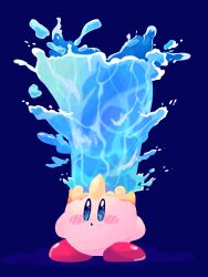 Rule 34 | :o, blue background, blue eyes, blush, blush stickers, commentary request, copy ability, crown, full body, highres, kirby, kirby (series), nintendo, no humans, omame sakana, simple background, solo, water, water kirby