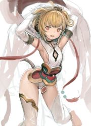 Rule 34 | 10s, 1girl, :d, ahoge, andira (granblue fantasy), animal ears, arched back, armpits, arms behind head, ass, bad feet, barefoot, beads, blonde hair, breasts, choker, cleavage cutout, clothing cutout, detached sleeves, ear piercing, elbow gloves, erune, fur trim, gloves, granblue fantasy, hair flaps, hairband, legs apart, leotard, looking at viewer, monkey ears, monkey tail, obi, open mouth, organ derwald, piercing, red eyes, sash, see-through, shawl, sideboob, simple background, sketch, skinny, small breasts, smile, solo, standing, standing on one leg, tail, tassel, thighhighs, toeless legwear, toes, white background, white gloves, white leotard, white thighhighs, wide sleeves
