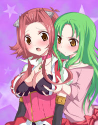 Rule 34 | 2girls, :o, aged up, angry, ankh, antenna hair, black gloves, blush, bow, breast envy, grabbing another&#039;s breast, breasts, casual, choker, cleavage, elbow gloves, embarrassed, frown, gloves, grabbing, green hair, groping, hair ornament, izayoi aki, jewelry, large breasts, long hair, looking down, luca (yu-gi-oh!), multiple girls, necklace, open mouth, orange eyes, parted bangs, pendant, red hair, rori (lovesick bomb), sash, sidelocks, spiked hair, star (symbol), surprised, sweatdrop, sweater, upper body, yu-gi-oh!, yu-gi-oh! 5d&#039;s, yuri