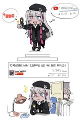 Rule 34 | 2girls, anyan (jooho), assault rifle, automatic rifle, battle rifle, beret, bullpup, carbine, cellphone, crying, crying with eyes open, desert tech mdr, door, english text, flip phone, girls&#039; frontline, gloves, gun, hat, heterochromia, highres, lamp, m200 (girls&#039; frontline), mdr (girls&#039; frontline), mouse (computer), mousepad, mousepad (object), multiple girls, pantyhose, phone, recording, rifle, table, tears, weapon, worried, youtube, youtube logo