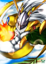 Rule 34 | claws, digimon, dragon, goddramon, highres, mask, punch, red eyes