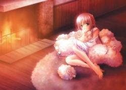 Rule 34 | 1girl, blush, caren mayfield, cuddling, feet, fireplace, japanese clothes, miko, moldavite, red hair, sheep, solo, tagme