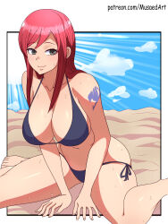 Rule 34 | 1girl, absurdres, breasts, cleavage, erza scarlet, fairy tail, highres, large breasts, musaed art, red hair, sitting, solo