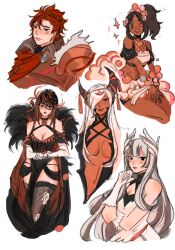 Rule 34 | 1boy, 4girls, armor, breasts, brown hair, cleavage, cleavage cutout, clothing cutout, darkspiket, diamant (fire emblem), dragon girl, dress, fascinator, fire emblem, fire emblem engage, grey hair, highres, horns, ivy (fire emblem), long hair, medium breasts, midriff, monster girl, multicolored hair, multiple girls, nintendo, pointy ears, ponytail, red hair, tagme, thick thighs, thighs, timerra (fire emblem), veyle (fire emblem), white hair, wide hips, zephia (fire emblem)