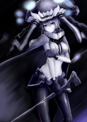 Rule 34 | 10s, 1girl, abyssal ship, bodysuit, breasts, cape, cleavage, cleavage cutout, clothing cutout, colored skin, grey eyes, head tilt, headgear, highres, kantai collection, large breasts, looking at viewer, mizuya nao, pale skin, short hair, silver hair, solo, staff, tentacles, white skin, wo-class aircraft carrier