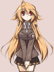 1girl bad_id bad_pixiv_id blush breasts endou_chihiro female_focus large_breasts long_hair original red_eyes school_uniform simple_background skirt smile solo v_arms very_long_hair