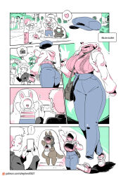 Rule 34 | +++, 1boy, 2girls, alternate language, amusement park, bag, between breasts, blush, breasts, building, cellphone, character name, clothes lift, comic, commentary, earrings, ferris wheel, flat cap, flying sweatdrops, gate, handbag, hat, heart, highres, holding, holding phone, invisible, jacket, jewelry, large breasts, lifted by self, limited palette, ms. invisible (modern mogal), multiple girls, mushroom house, open mouth, original, outdoors, patreon username, phone, ribbed sweater, shepherd0821, short hair, silent comic, silhouette, smartphone, spoken heart, spoken object, strap between breasts, sweatdrop, sweater, taking picture