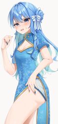 Rule 34 | 1girl, absurdres, ass, blue eyes, blue hair, breasts, china dress, chinese clothes, dress, highres, hololive, hoshimachi suisei, long hair, looking at viewer, obeasama, small breasts, solo, tagme, virtual youtuber