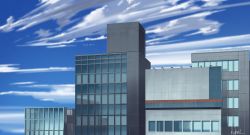 Rule 34 | blue sky, building, city, cityscape, cloud, commentary request, hakuurei amano, highres, no humans, original, outdoors, reflection, scenery, sky, watermark, window