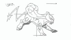 animated claws creatures_(company) full_body game_freak gen_2_pokemon grey_background legendary_pokemon monochrome nintendo official_art pokemon pokemon_(creature) raikou running simple_background tagme tail tusks video