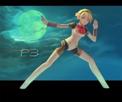 Rule 34 | aegis (persona), android, atlus, blonde hair, blue eyes, cloud, fighting stance, full moon, moon, on4ce, persona, persona 3, short hair, sky, solo
