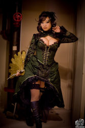 Rule 34 | boots, breasts, cleavage, cosplay, hand fan, large breasts, photo (medium), yaya han